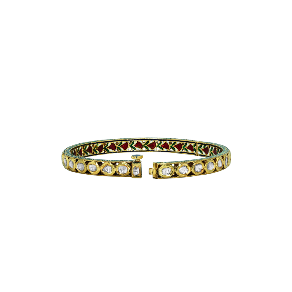 Polki Bangle with Red Look and Green Red Enamel Backside